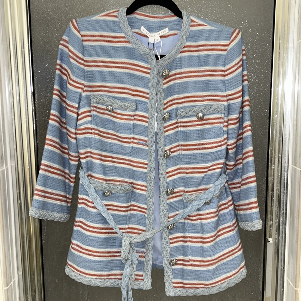 VERONICA BEARD  Ginerva Braided-Rope Tie Jacket Blue - Picture 9 of 16